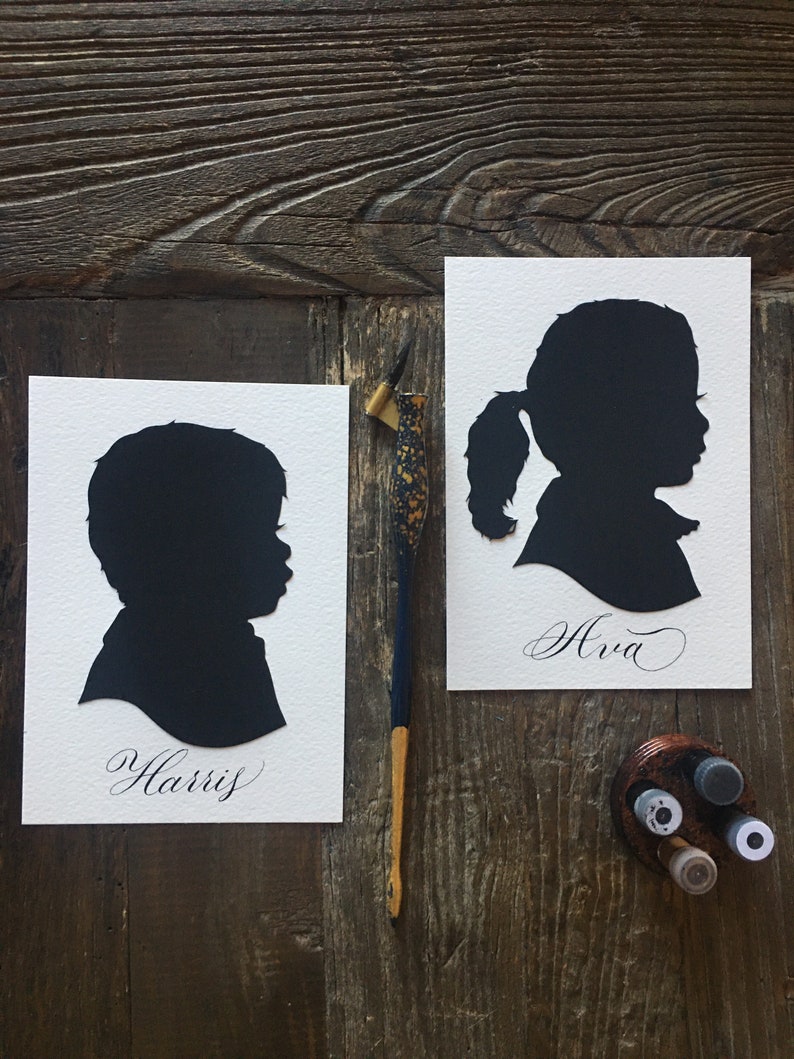 Hand Cut Custom Profile Silhouette Portrait Art Silhouette HandCut Cameo Family Portrait from Photo Kids Portrait Heirloom Silhouette Art image 4