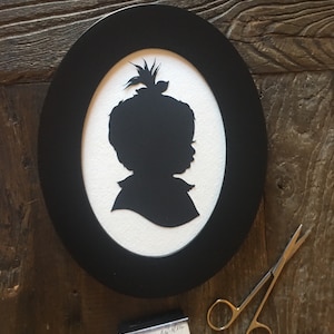 Oval Framed Custom Silhouette Art Hand Cut Custom Silhouette Cut Oval silhouette Frame Custom Silhouette Portrait Heirloom Silhouette Art image 4