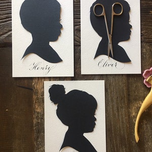 Hand Cut Custom Profile Silhouette Portrait Art Silhouette HandCut Cameo Family Portrait from Photo Kids Portrait Heirloom Silhouette Art image 2