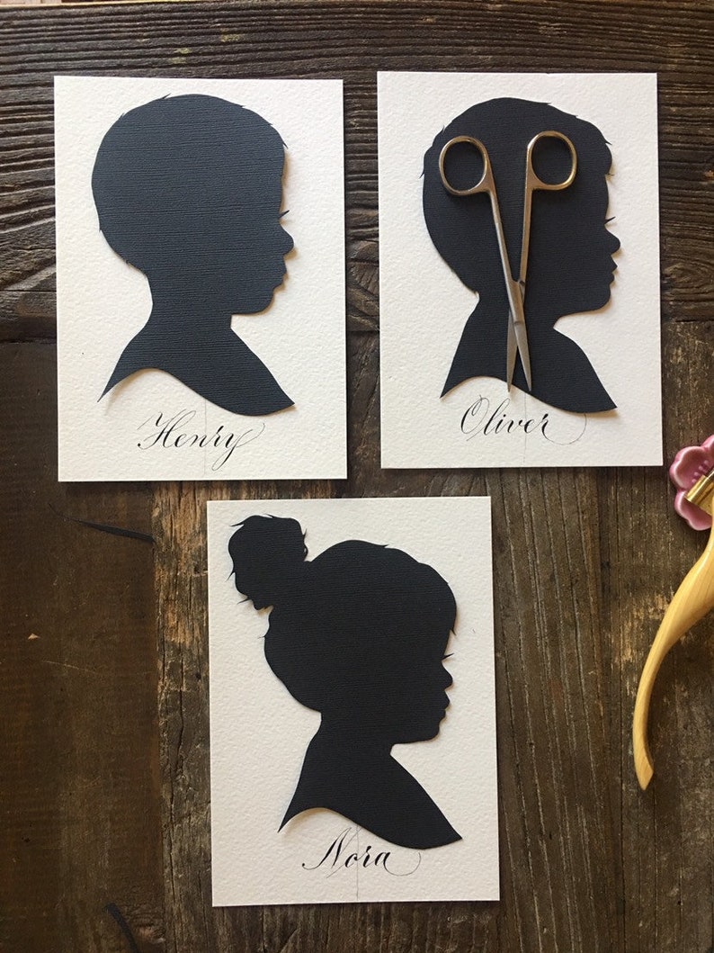 Hand Cut Custom Profile Silhouette Portrait Art Silhouette HandCut Cameo Family Portrait from Photo Kids Portrait Heirloom Silhouette Art image 2