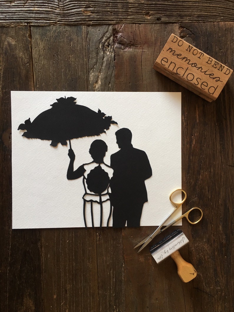 Custom Hand Cut Wedding Silhouette First Anniversary Paper Gift for Couples Silhouette Portrait First Anniversary paper gifts for her 1 year image 7