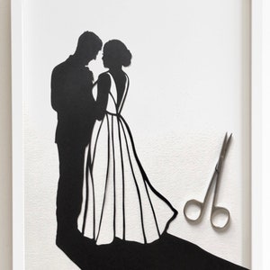Custom Hand Cut Wedding Silhouette First Anniversary Paper Gift for Couples Silhouette Portrait First Anniversary paper gifts for her 1 year image 10