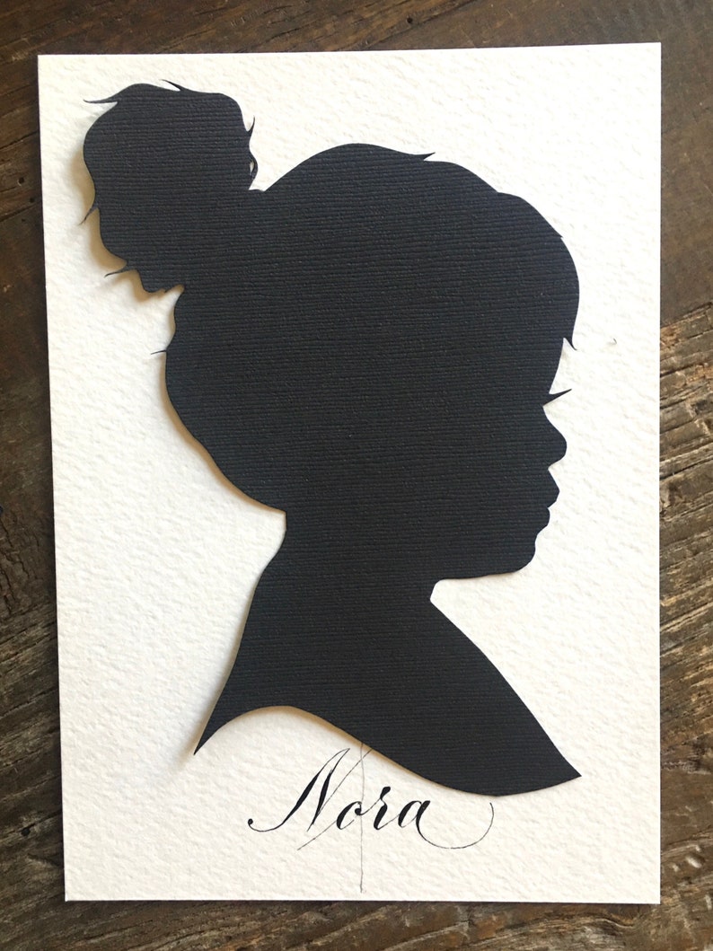 Personalized Custom Hand Cut Child Silhouette Portrait Silhouettes by Elle Heirloom Silhouette Art Family Portrait from Photo Fine Wall Art image 3