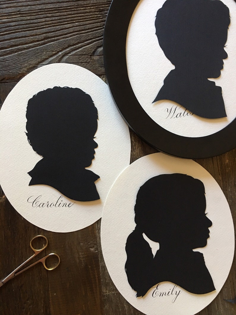 Oval Framed Custom Silhouette Art Hand Cut Custom Silhouette Cut Oval silhouette Frame Custom Silhouette Portrait Heirloom Silhouette Art image 8