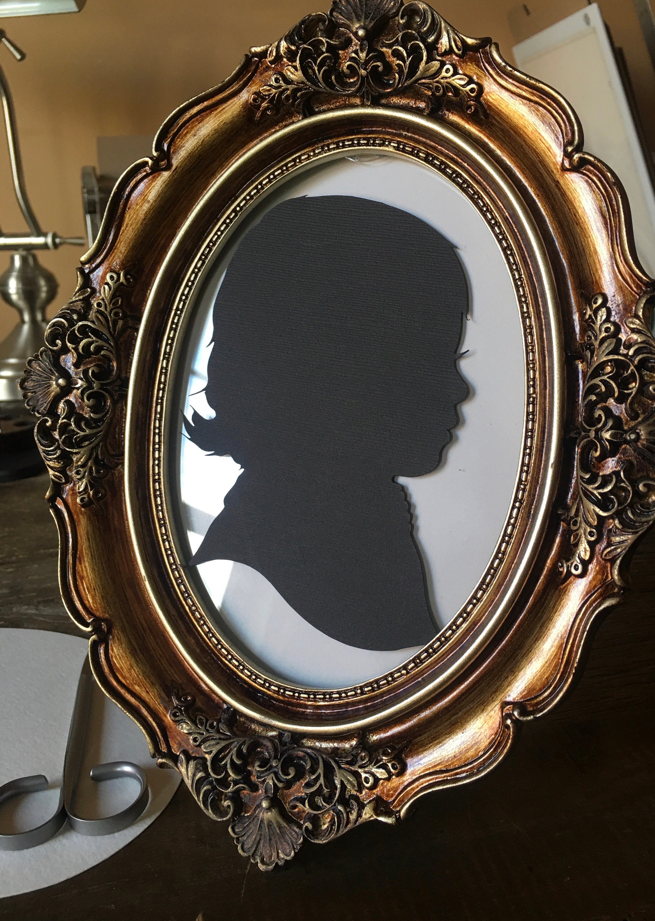 Gold Framed Custom Silhouette Portrait: Hand-Cut Family Keepsake