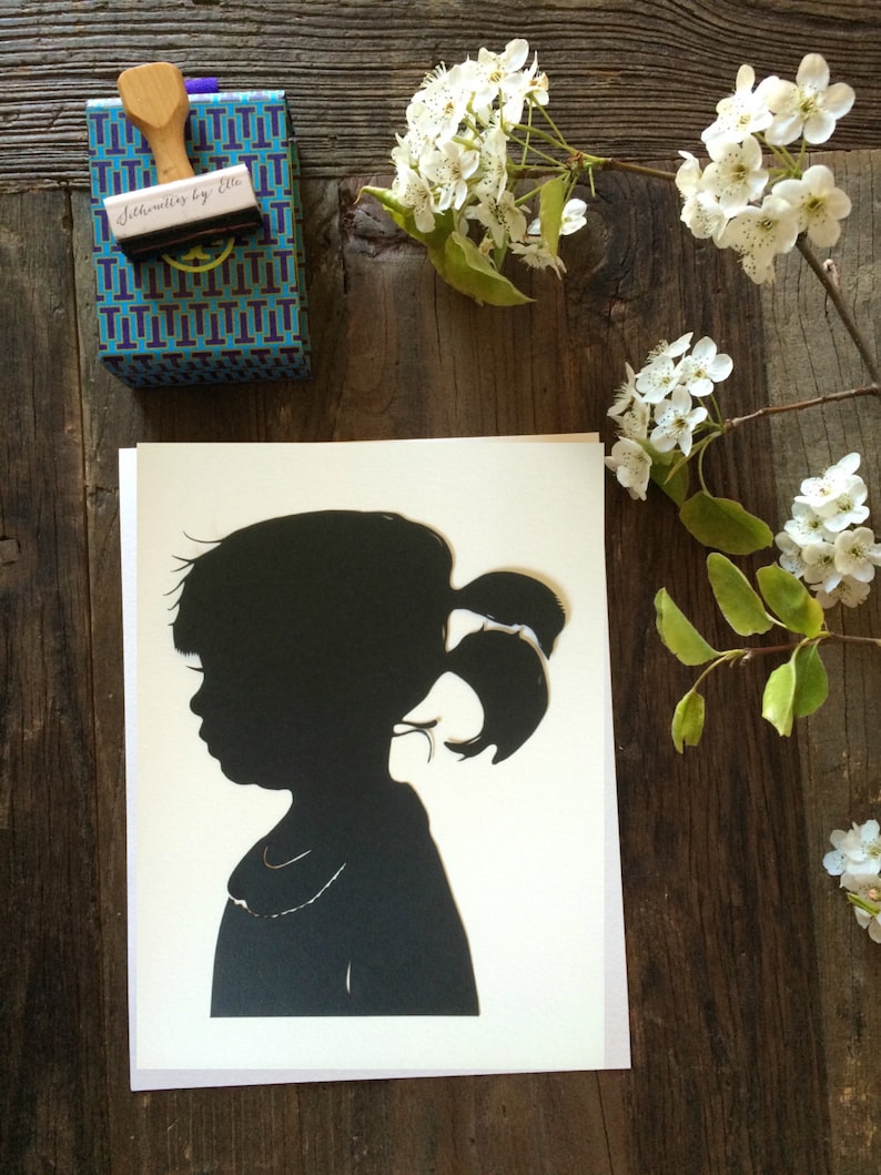 Personalized Custom Hand Cut Child Silhouette Portrait Silhouettes by Elle Heirloom Silhouette Art Family Portrait from Photo Fine Wall Art image 7