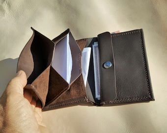 Mens Wallet - Leather wallet - Italian Leather BROWN - leather purse - coin purse - Leather card holder- Handmade Hand stitched by Claudio