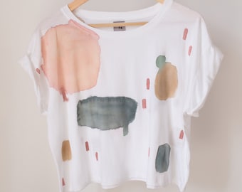Cropped illustrated t-shirt, organic cotton t-shirt,  earth tones t-shirt, ethically made t-shirt - Earthy Cloud - Crop
