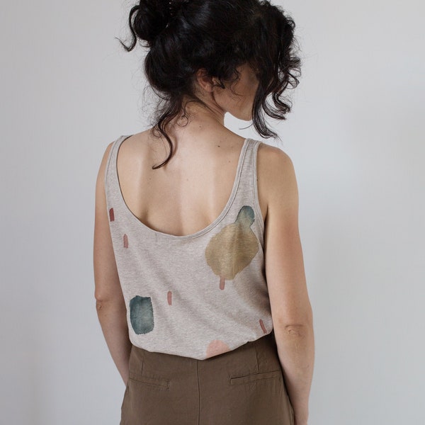 Earthy Cloud - Sand color vest / Hand-painted organic cotton vest / Abstract print