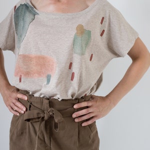 Earthy Cloud Sand color t-shirt / Hand-painted organic cotton loose t-shirt / Abstract print image 6