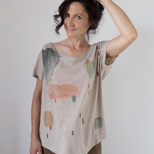 Earthy Cloud Sand color t-shirt / Hand-painted organic cotton loose t-shirt / Abstract print image 2