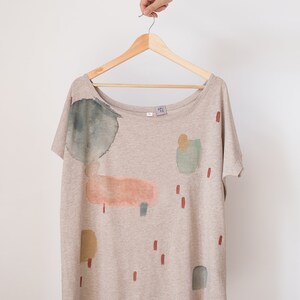 Earthy Cloud Sand color t-shirt / Hand-painted organic cotton loose t-shirt / Abstract print image 4