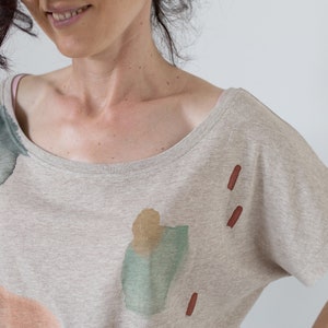 Earthy Cloud Sand color t-shirt / Hand-painted organic cotton loose t-shirt / Abstract print image 7