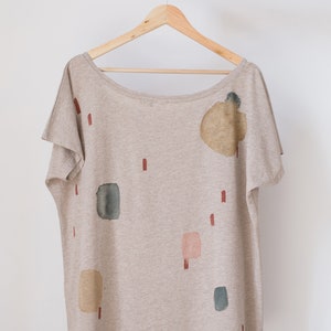 Earthy Cloud Sand color t-shirt / Hand-painted organic cotton loose t-shirt / Abstract print image 5