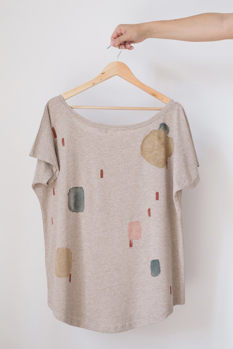 Earthy Cloud Sand color t-shirt / Hand-painted organic cotton loose t-shirt / Abstract print image 5