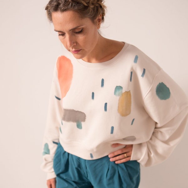 Crop sweatshirt. Pastel crop sweatshirt. Organic cotton sweatshirt. Hand painted clothes. Color cloud crop sweatshirt.