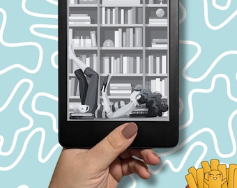 Ekran blokady Kindle, Ekran blokady Kindle, Okładka książki Kindle, Wygaszacz ekranu Kindle, Tapeta Kindle, Tło Kindle, Dziewczyna z regałami na książki