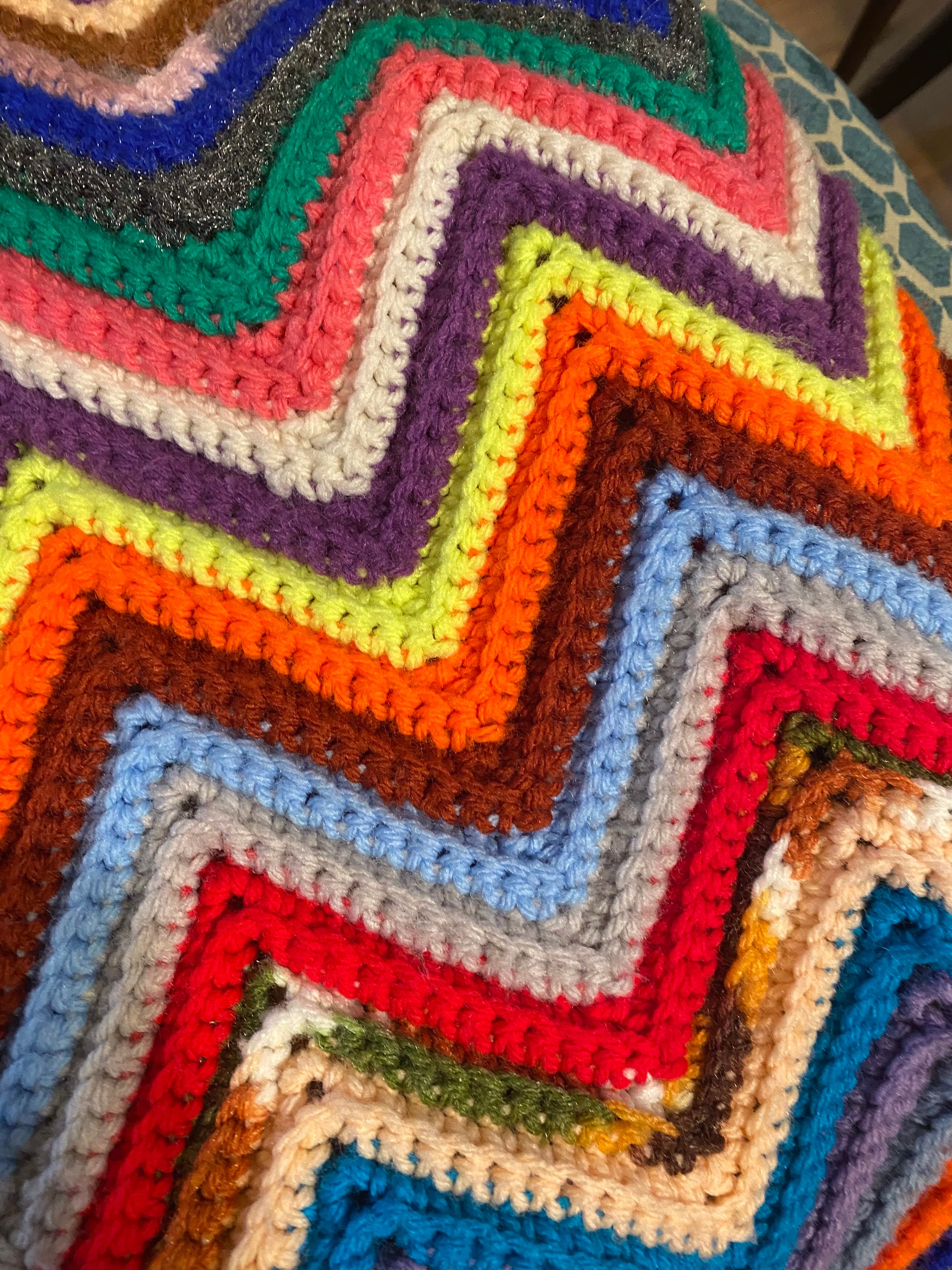 Hand Crocheted Afghan with Zig Zag pattern multi color Etsy Bernat crochet zigzag sweater xss