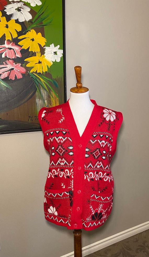 Vintage 80s Red and Black Sweater Vest - image 3