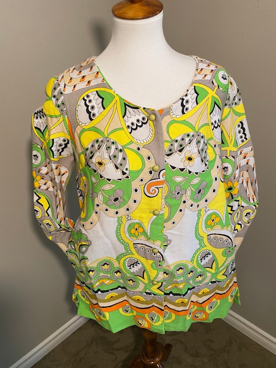 Vintage 60s-70s psychedelic blouse. Size S/M - image 1