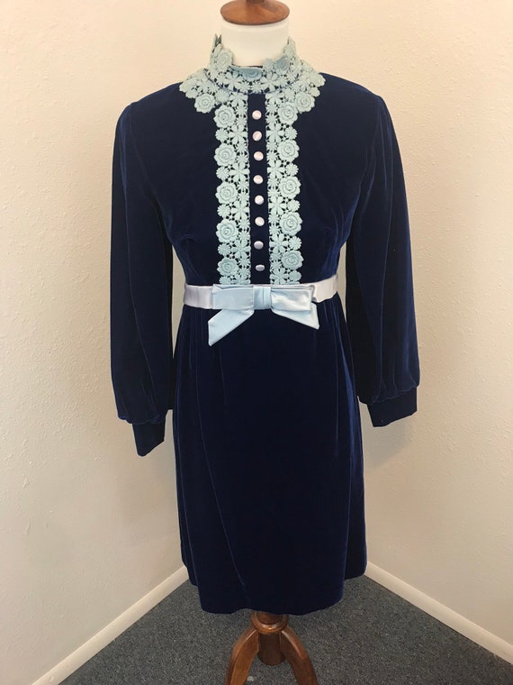 60s Vintage Velvet Royal Blue GoGo Dress