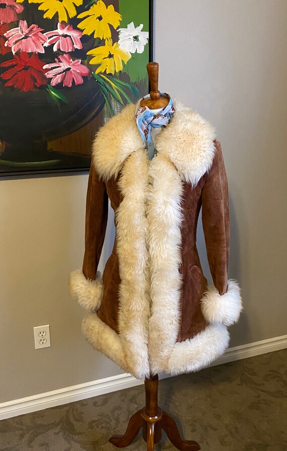 Vintage 1970s leather suede fur jacket