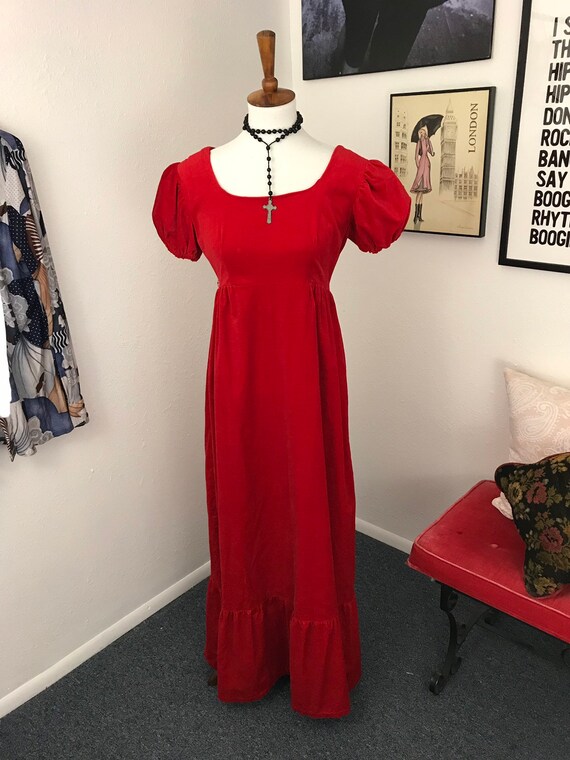 70s red velvet dress