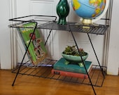 Vintage Mid Century Table, Small Metal Stand, Black, Iron, Low Table, 39 60s