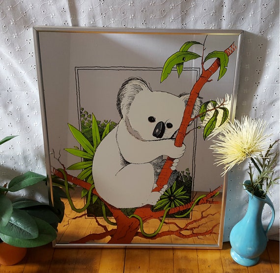 Vintage '70s Painted Mirror Koala Bear Australia Boho | Etsy
