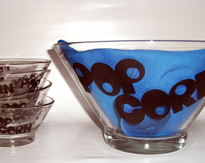 Vintage Popcorn Bowl Set Clear Glass With Mod Black Font Etsy