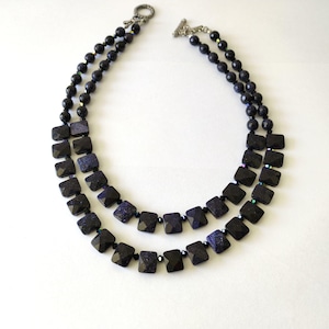 Purple Goldstone Beaded Collar Necklace: Multi Strand Statement Jewelry