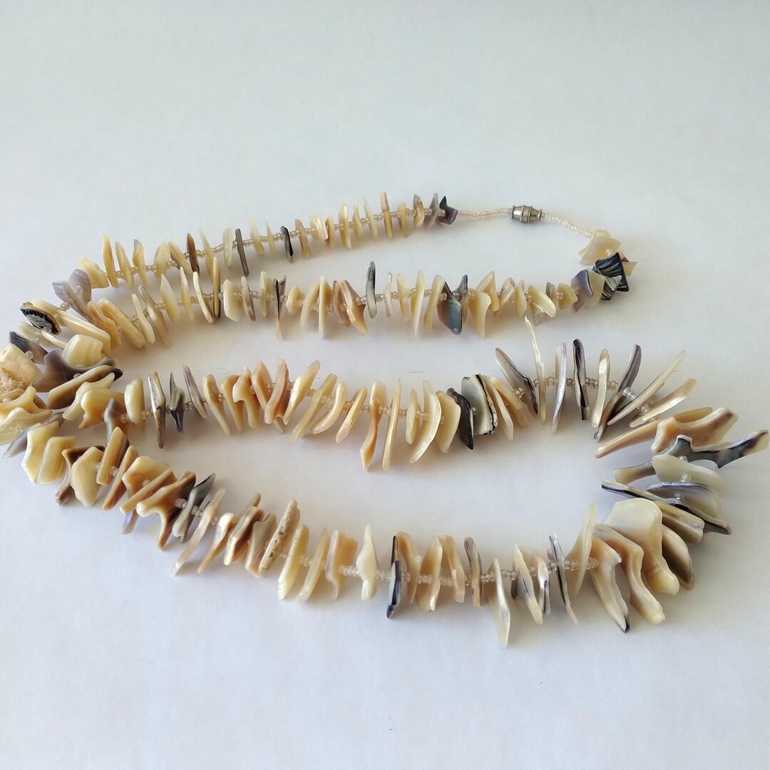 Native American Style Long Shell Bead Necklace Multicolor Shells Glass ...