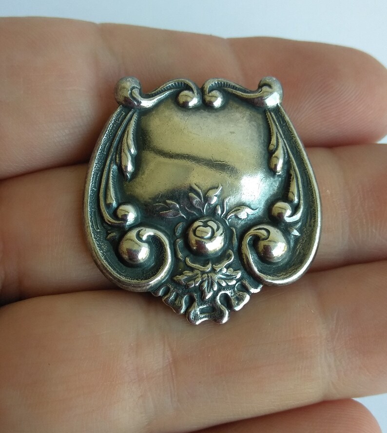 Silver Tone Pin Minimalist Brooch Mid Century Mod Victorian Silver Embossed Brooch Pin