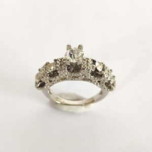 Vintage Silver Plated Rhinestone Cocktail Ring - Size 6.25