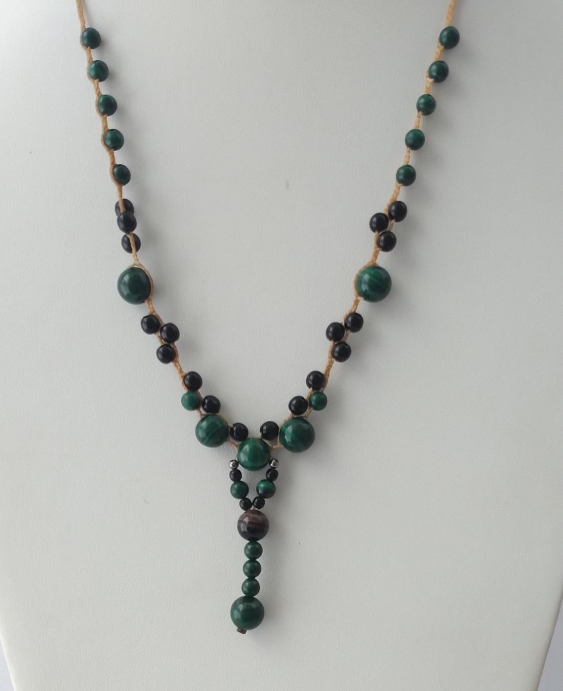 Malachite Onyx Bead Necklace Braided Bead Drop Necklace Etsy