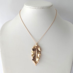 Gold Dipped Holly Leaf Pendant Necklace, Large Gold Plated Leaf Pendant Necklace for Women, Handmade Leaf Necklaces
