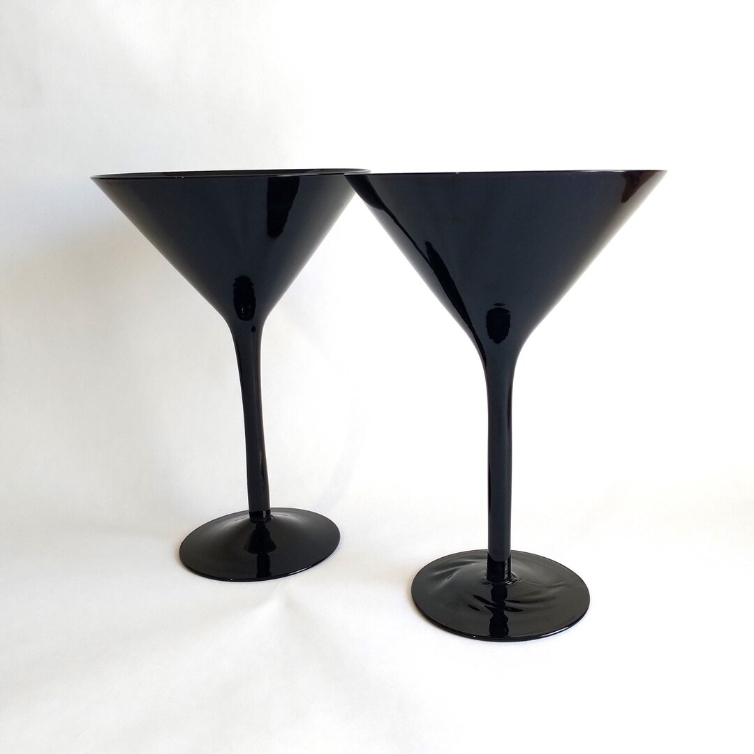 2 Black Martini Glasses Hand Blown Black Cocktail Glasses Etsy