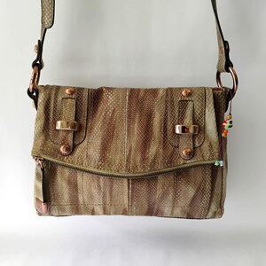 B Makowsky Genuine Leather Snake Skin Pattern Shoulder Bag | Rose Gold Hardware Python Purse | Leopard Lining | Foldover Zip Flap