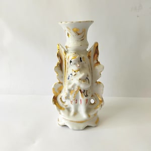Antique French Porcelain Figural Candlestick Holder, Victorian Porcelain Candle Holders, White and Gold French Candlestick Holders