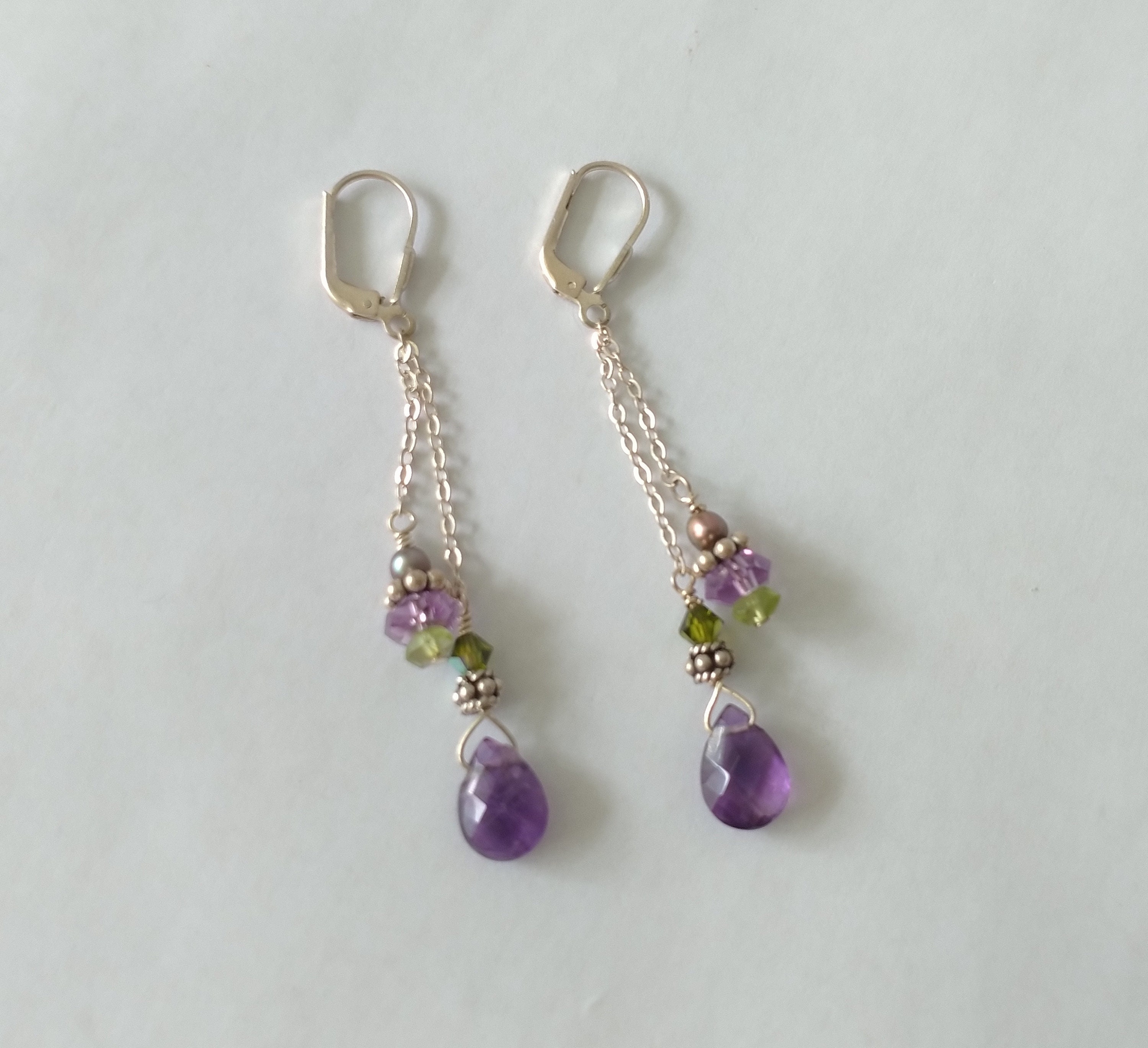 2.5" GORGEOUS LAMPWORK GLASS AMETHYST 925 STERLING SILVER DROP earrings 2.5" GORGEOUS LAMPWORK GLASS AMETHYST 925 STERLING SILVER DROP earrings