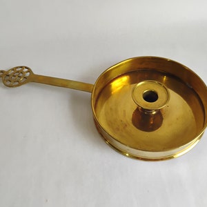 Vintage Solid Brass Chamberstick with Long Handle 7.5 x 15.75 inch, Brass Candlestick Holders, Brass Candle Holder, Large Chamberstick