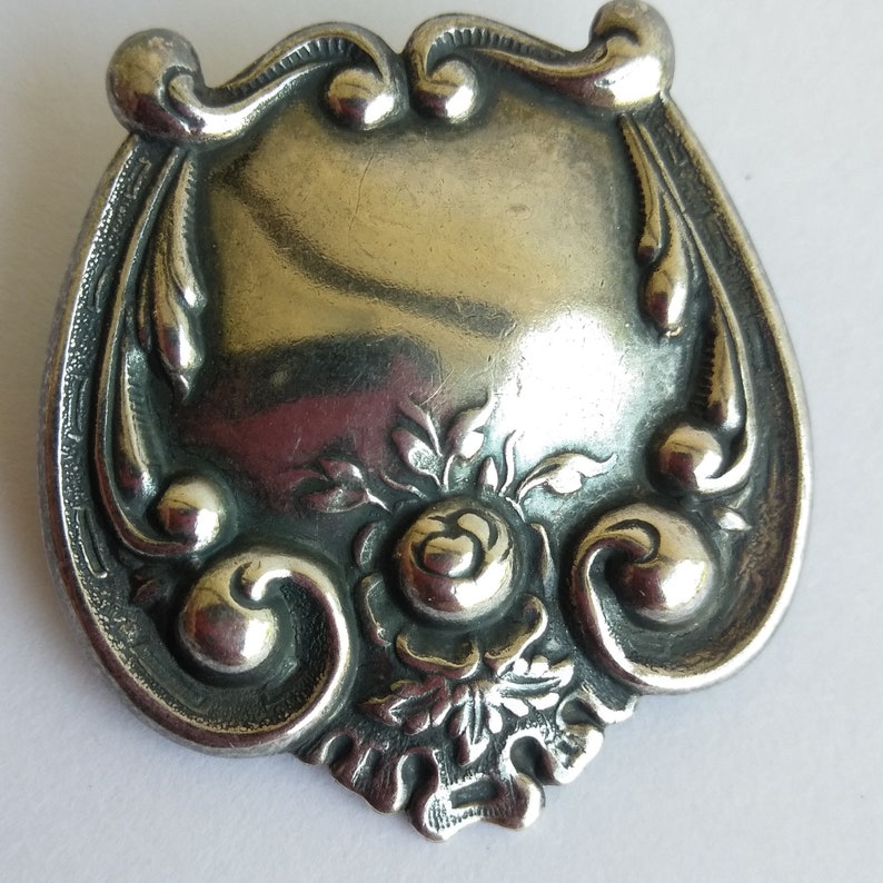 Silver Tone Pin Minimalist Brooch Mid Century Mod Victorian Silver Embossed Brooch Pin