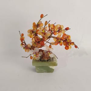 Vintage Jade Agate Flower Blossom Bonsai Tree,  Chinese Jade Agate Tree, Orange Agate Flower Blossom Bonsai Tree, Small Jade Bonsai Tree