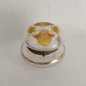 Antique Hand-Painted Frosted Glass Trinket Box: Floral Design