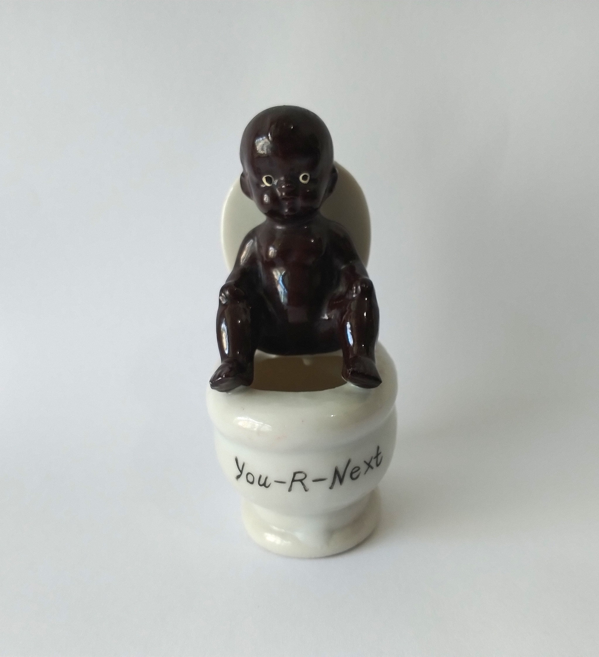 Vintage Japan Black African Baby on Toilet Porcelain Figurine You-R-Next