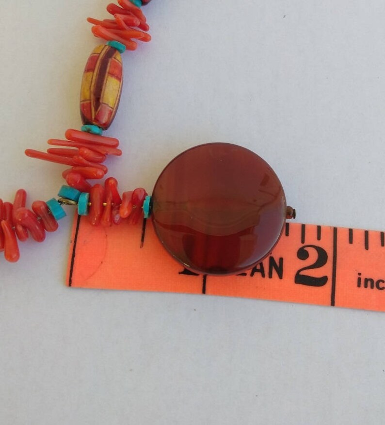 Orange Coral Beads Multicolor Wood Beads Red Natural Agate Necklace, Vintage Carnelian Coral Wood Bead Pendant Necklace Turquoise Stones