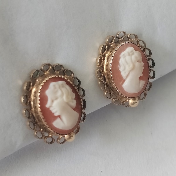 D'Orlan 12k Gold Filled Hard Shell Cameo Earrings Hand Carved Cameo Earrings, 12k Gold Filled Earrings for Women