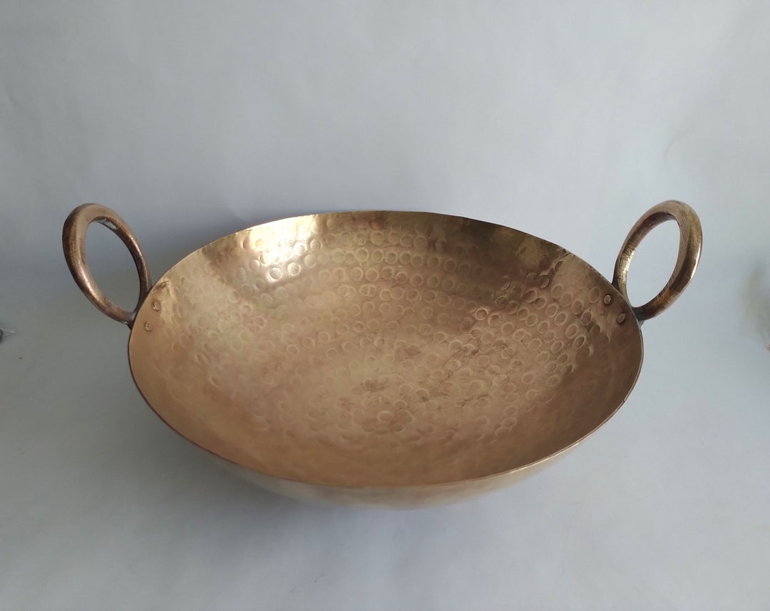 Large Antique Hammered Footed Brass Bowl With Handles Hand Etsy