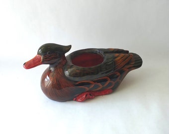 Ceramic Oriental Duck Planter Hand Painted by Holland Floral Planters, Hand Painted Duck Flower Pot Cottage Lodge Decor