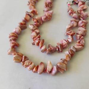Pink Agate Stone Bead Necklace 925 Sterling Silver, Agate Chip Bead Necklace, Natural Pink Stone Bead Necklace
